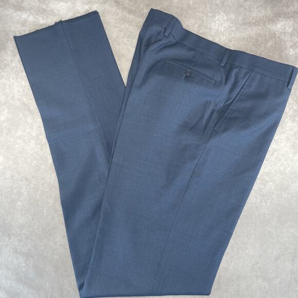 Jos A Bank Traveler Pants Men 38W/40L Reg Blue Slim Flat Front 100% Wool No Hem - Picture 8 of 8